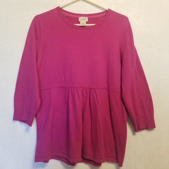 LL Bean Large Sweater Angora Blend Peplum Babydoll Fuchsia Pink Vtg Y2k Preppy - Picture 1 of 9